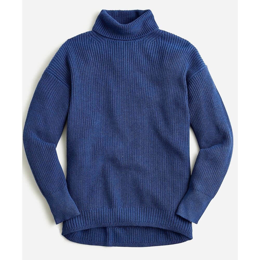 J Crew Navy Ribbed Cotton Blend Relaxed Turtleneck Sweater Size Small